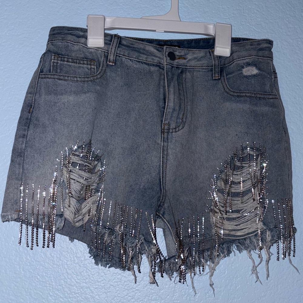 Fashion Nova Gray Distressed Jean Shorts